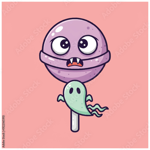 Purple Lollipop with Cartoon Ghost Character.