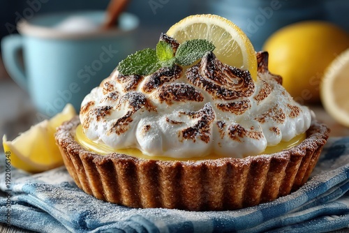 Lemon Meringue Tart with Toasted Topping Close Up