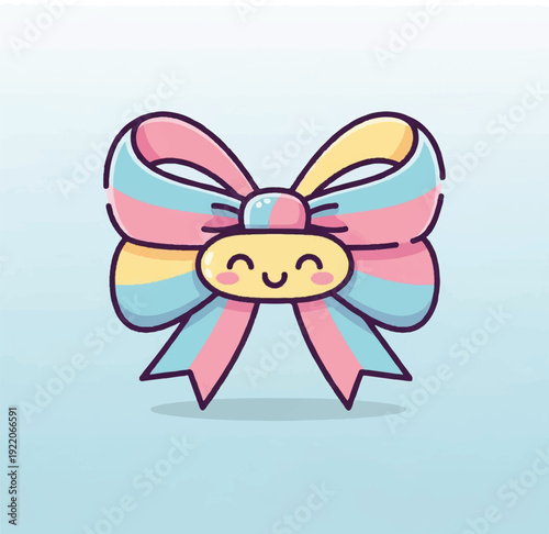 Colorful Cartoon Bow with Smiling Face.