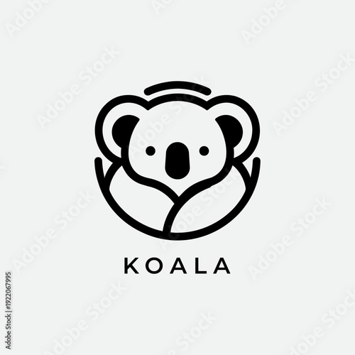 Koala Vector Logo Design Minimalist Head Icon Symbol Modern Australian Animal Mascot Silhouette Illustration for Creative Business Professional Branding Identity App Website Isolated on White
