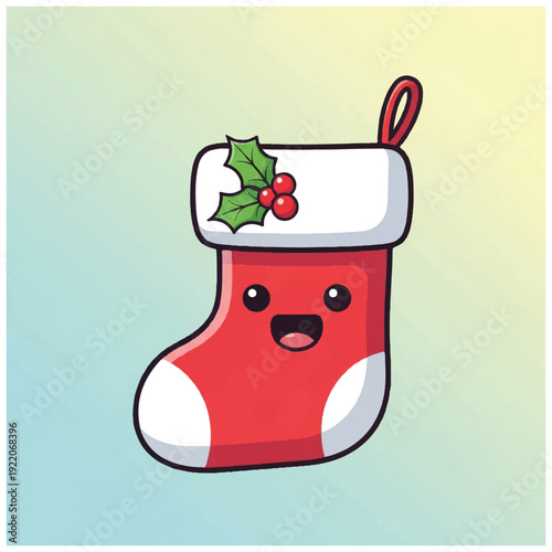 Red Christmas Stocking with Holly Decoration.