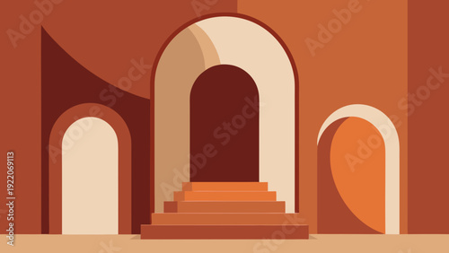 Modern abstract arch design in warm terracotta palette. Stylish printable poster perfect for living rooms, studios, and contemporary home decor.