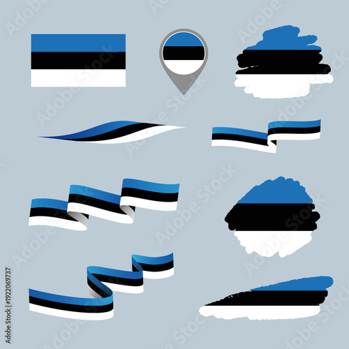 Estonia Flags Collection. Estonian National Symbol Set. 
