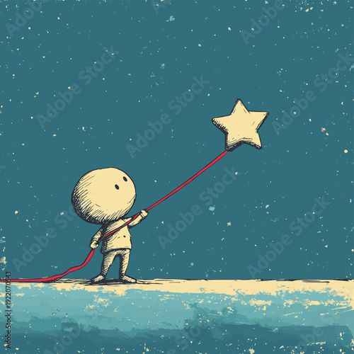 A Stickman is tied with red line while trying to reach the star