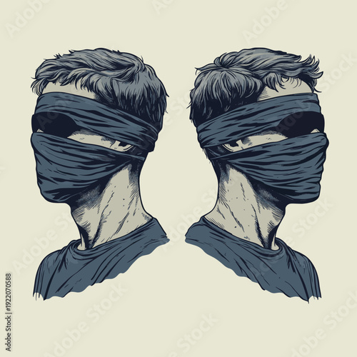 A blindfolded and a gagged one. Isolated Vector Illustration , vector style simple color