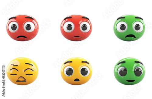 A set of colorful emoticon faces with various expressions on white background