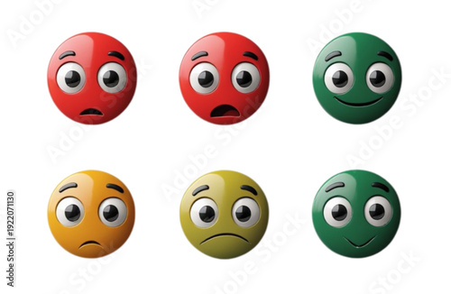 A set of colorful emoticon faces with different expressions on a white background