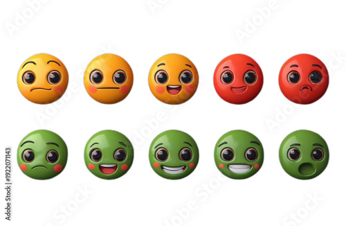 A set of colorful emoticon faces with various expressions on white background