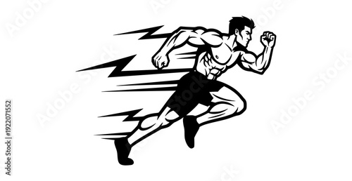 Dynamic Sprinting Man Black and White Vector Illustration Editable EPS