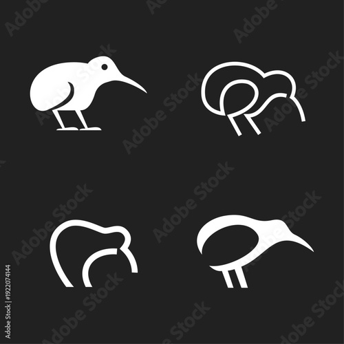 Minimalist Kiwi Bird Logo Vector Icon Set