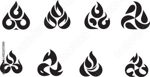 Eight Black and White Flame and Triquetra Symbol Combinations