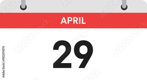 Calendar Page Showing April Twenty Ninth Date.