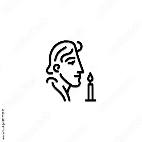 Woman Blowing Out Candle Flame Minimalist Line Art