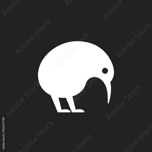 Minimalist Kiwi Bird Icon in Flat Design Style on Black Background