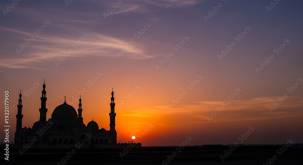 Naklejka premium blue mosque at sunset