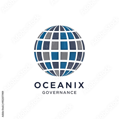 Global Grid Network Governance Logo Design with Oceanix Text on Isolated White Background