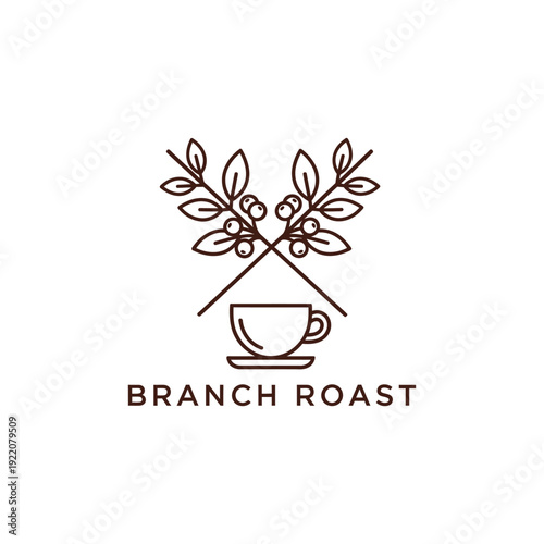 Coffee cup and bean branch icon for cafe brand identity logo by Branch Roast