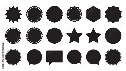Versatile Collection of Blank Black Vector Shapes for Labels, Badges, Stickers, and Design Elements