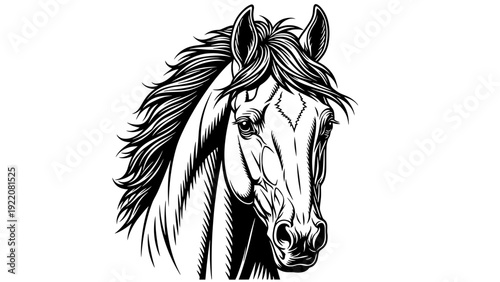 Black and White Horse Head Illustration