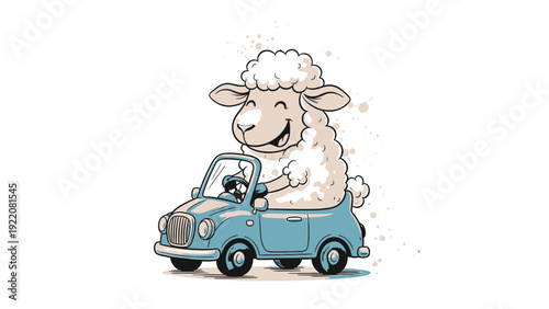 Sheep Driving a Car vector illustration