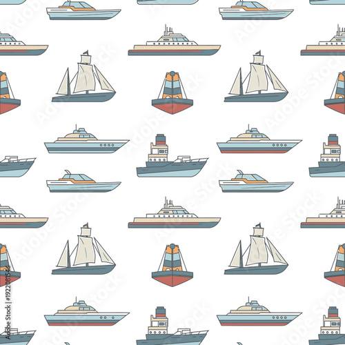 Seamless Pattern of Various Ships vector illustration