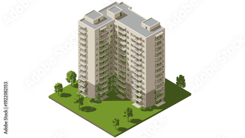 3D Apartment Building with Greenery