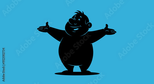 Black vector illustration showing a business man and woman as silhouettes standing near the Statue of Liberty with a child and a person holding a pistol