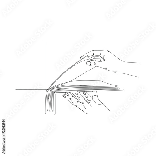 Hand turning page in book with elegant line art style