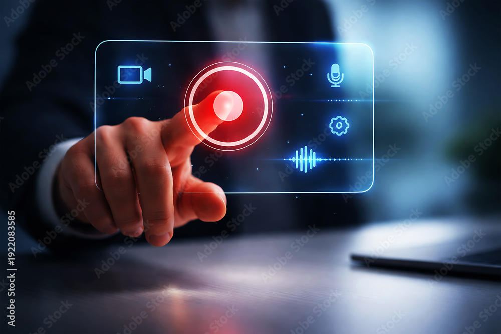 Fototapeta premium Business Hand Activating Digital Media Record Icon