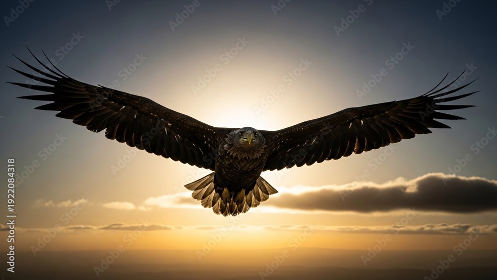 Naklejka premium Adult Bald Eagle (Haliaeetus albicilla) in flight.