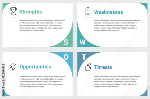 SWOT Analysis Infographic Modern Template – Strengths Weaknesses Opportunities Threats Business Strategy Presentation Layout