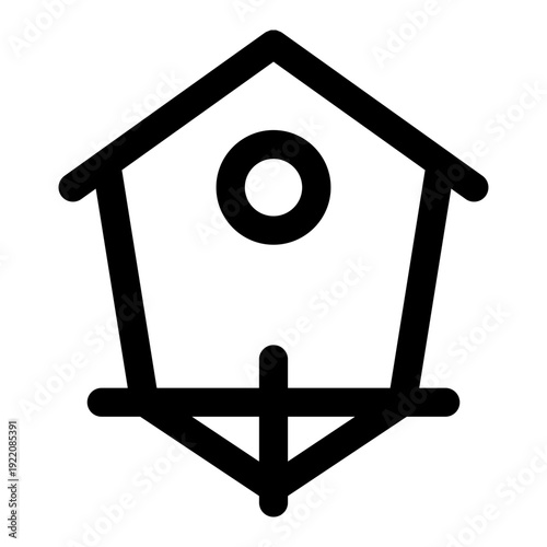 This clean vector graphic depicts a classic birdhouse with a round entrance and perch. Ideal for various design needs.