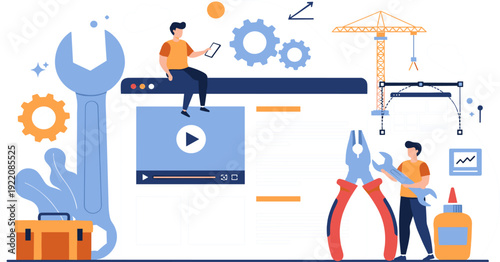 Young Street Musicians Vector Illustration Featuring a Male Guitarist and Female Flutist Performing Together with a Microphone and Busking Hat for Music and Talent Concepts