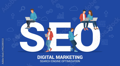 SEO Digital Marketing Strategy: People Optimizing Search Engine Rankings and Web Visibility for Online Business Growth