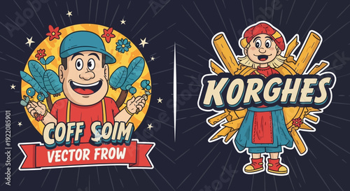 Bild auf Leinwand Retro vintage pirate boy label design vector illustration poster