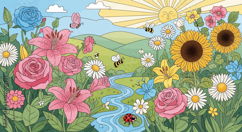 Vintage pink rose blossom and spring butterfly illustration in a seamless floral nature pattern vector for summer wallpaper decoration