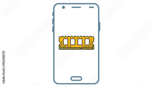 Smartphone with memory module icon graphic.
