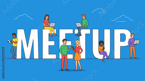 Online Meetup Platform Illustration: Diverse People Connecting, Networking, and Using Digital Devices