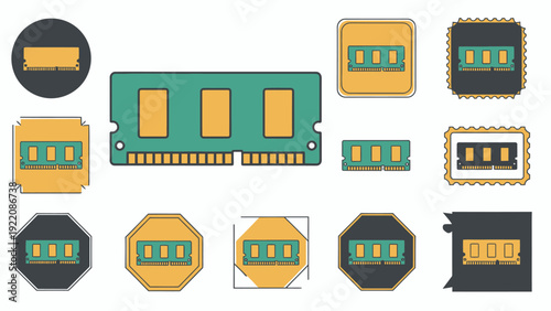 Stylized Transport Icons: Train and Railcar Elements in Flat Colorful Graphics.