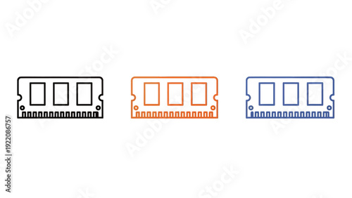 Three stylized train carriage icons in different colors.