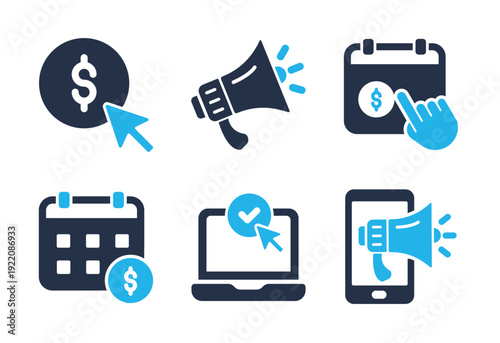 Marketing and Payment icon set. Solid glyph series icons