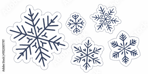 Intricate snowflakes with unique patterns and delicate ice crystals on a white background