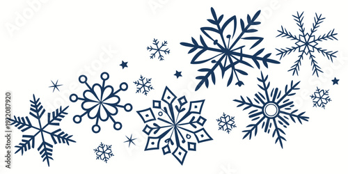 A beautiful illustration of various snowflakes in different shapes and sizes