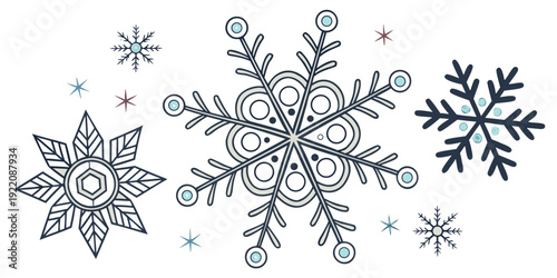 Intricate black and white snowflake patterns on a white background