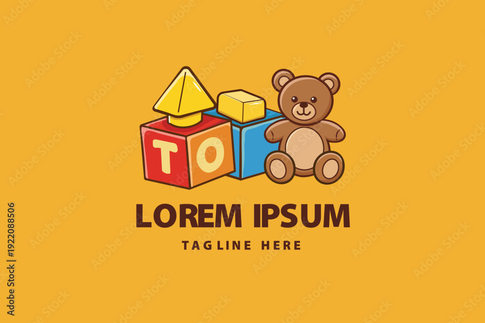 Fototapeta premium Kids Toy Blocks and Teddy Bear Logo