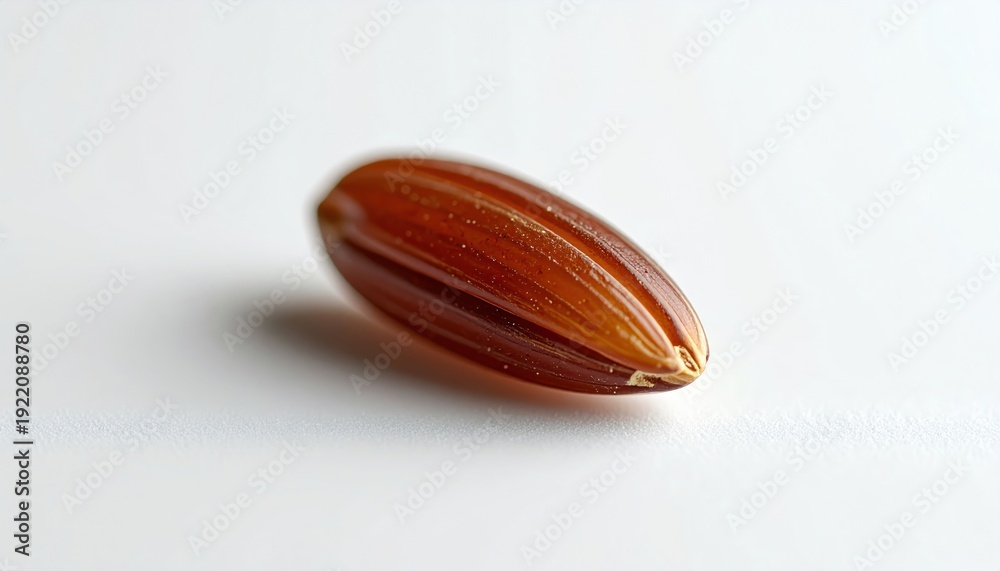 Fototapeta premium Single grain of brown rice on a white background.