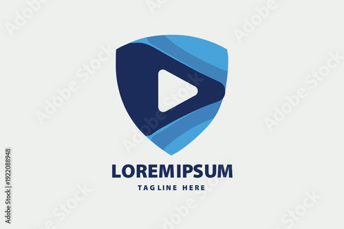 Media Play Button Shield Logo