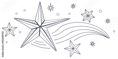 A whimsical illustration of stars and a shooting star in a dreamy night sky