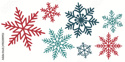 Colorful snowflakes against a white background