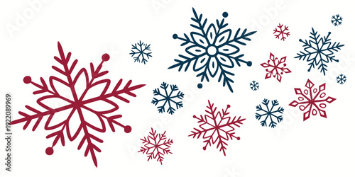 A delightful assortment of colorful snowflakes scattered across a white background